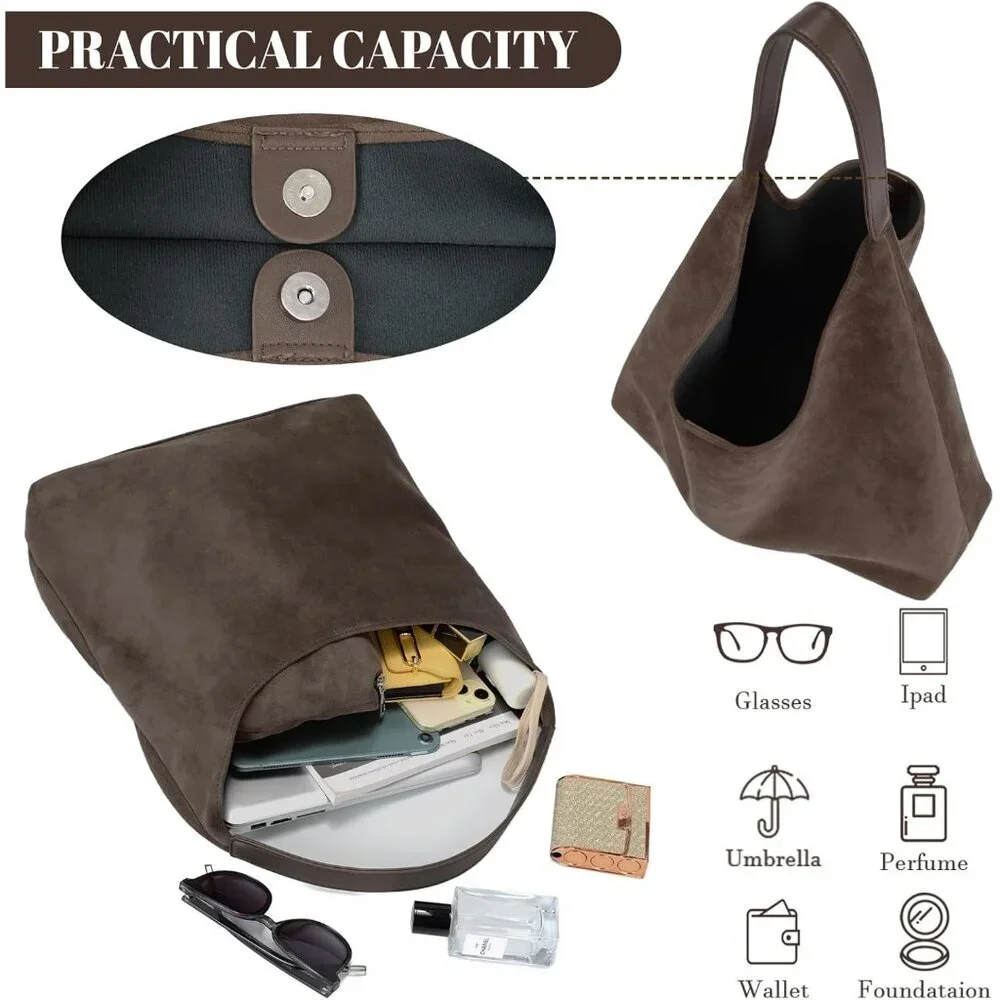 Elegant Suede Hobo Tote Bag for Women - Spacious & Stylish Everyday Essential